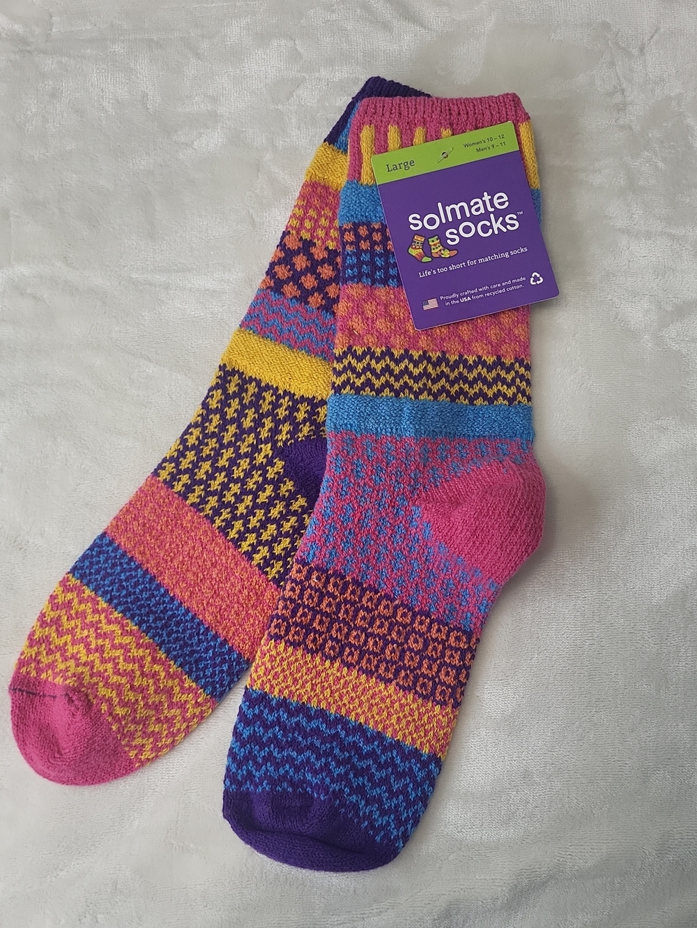 Solmate Socks Ladies Mens Bright Multi-Color Crew Socks.